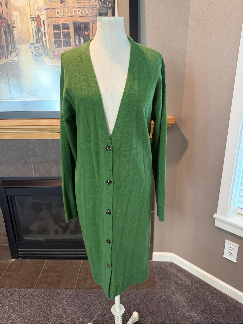 Ann Taylor Long Green Button-front Cardigan